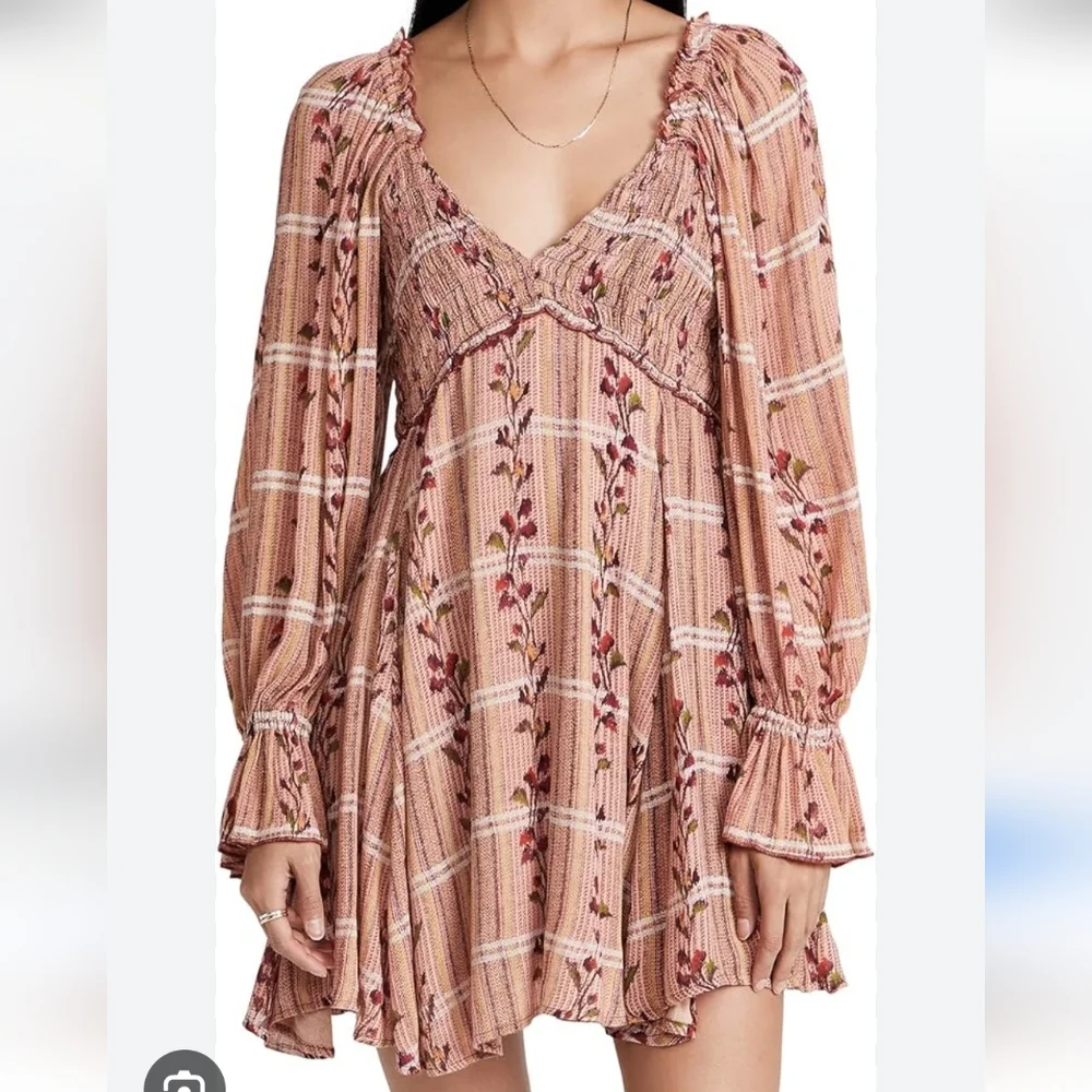 Free People Rust-Peach Floral Long Sleeve Mini Dress - Picture 4 of 15